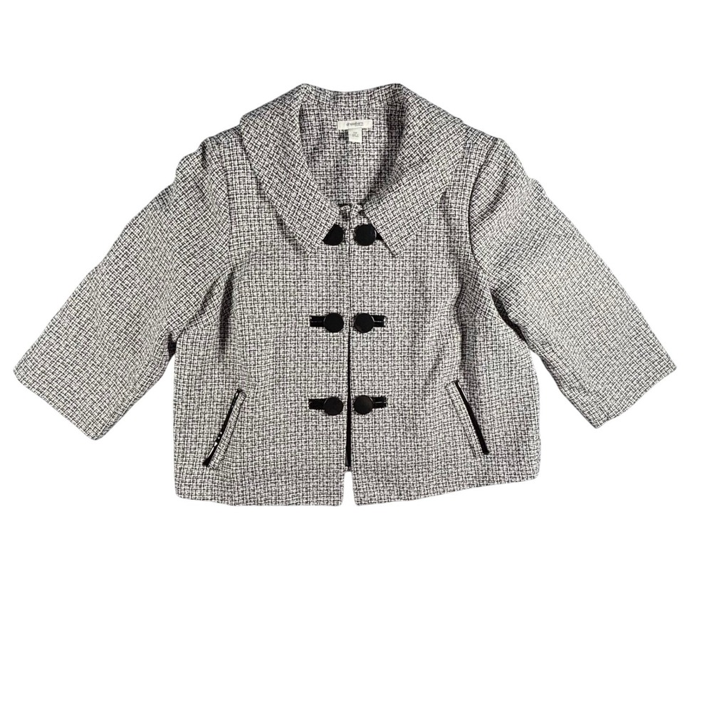 Dressbarn Women's‎ Textured Blazer Jacket Black White Geometric Print Collar 2X